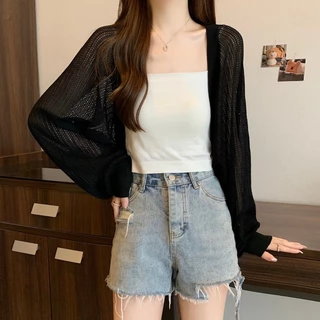 เสื้อคาร์ดิแกนถักสั้นแขนยาวสำหรับผู้หญิง สไตล์ใหม่แฟชั่น