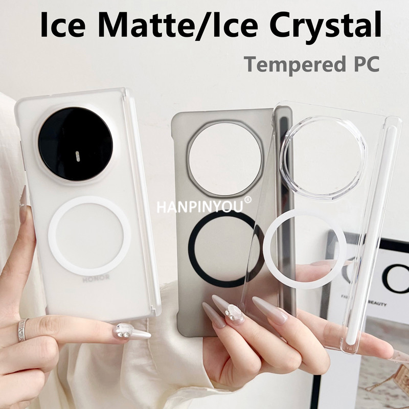 สําหรับ Honor Magic V5 V3 VS3 Ice Crystal Case Tempered Clear/Matte Translucent กันกระแทก Ultra Thin Magnetic บานพับฝาครอบ Hard Shell กันชน