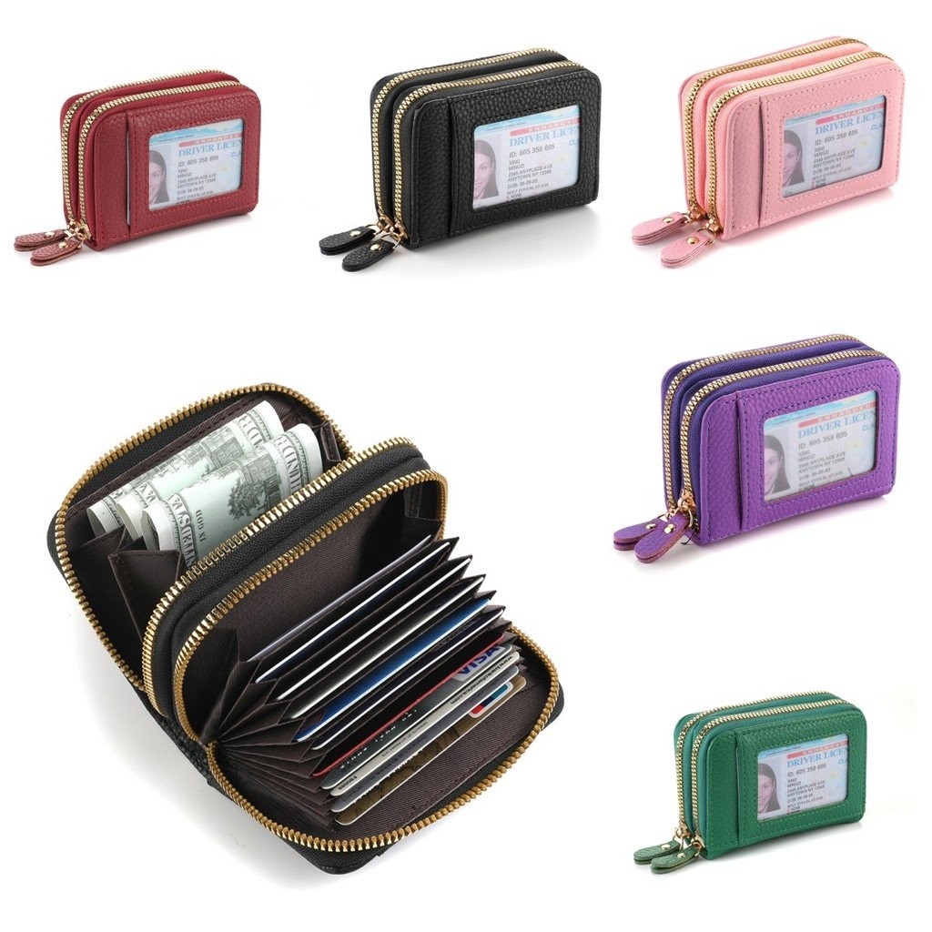 Hot Sale#Card Holder Women Multi-Card Slots Credit Card Holder High-End Double Zipper Anti-Theft Ban