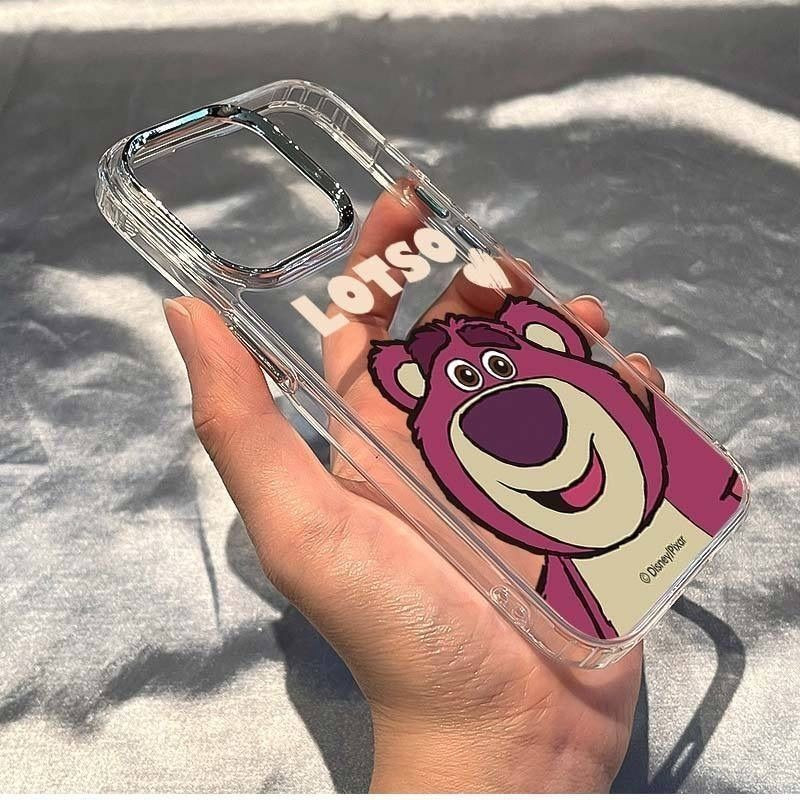 SAMSUNG ภาษาอังกฤษสตรอเบอร์รี่หมีกรอบโลหะเคสโทรศัพท์สําหรับSamsung S23 S22 S25 S20 S24 S21 S20FE S24