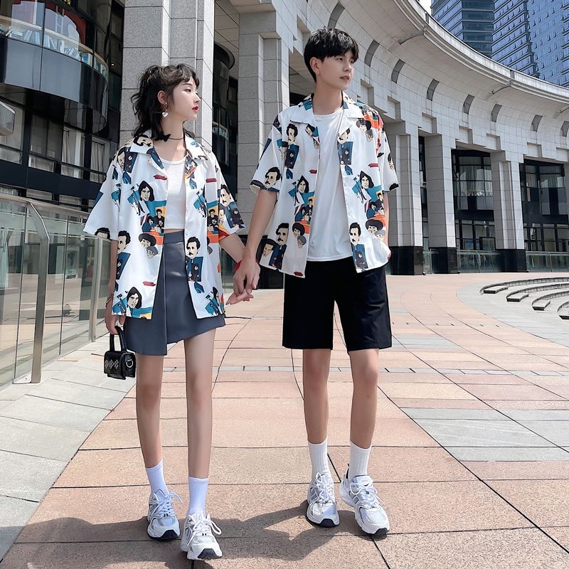 小众设计感情侣装夏季港风韩版短袖衬衫宽松情侣款个外套潮Minority Design Couple's Summer Hong Kong Style Korean Edition Short20250