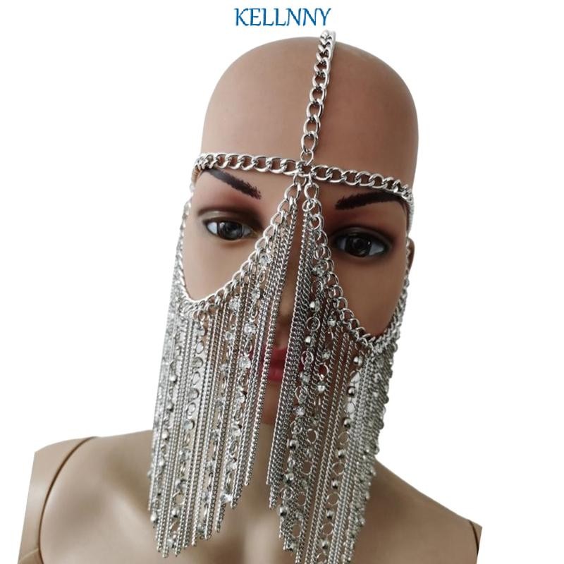 Kelln Cool Tassels Chain Face Punk Face Head เครื่องประดับสําหรับผู้หญิง Masquerades Party