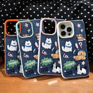 การ์ตูนลูกสุนัขลูกแมวหนังผิวสัมผัสนุ่ม เคส IPhone 15 11 13 16 14 12 Pro Max 7Plus 16 14 8 7 15 Plus 8Plus XR X XS Max SE