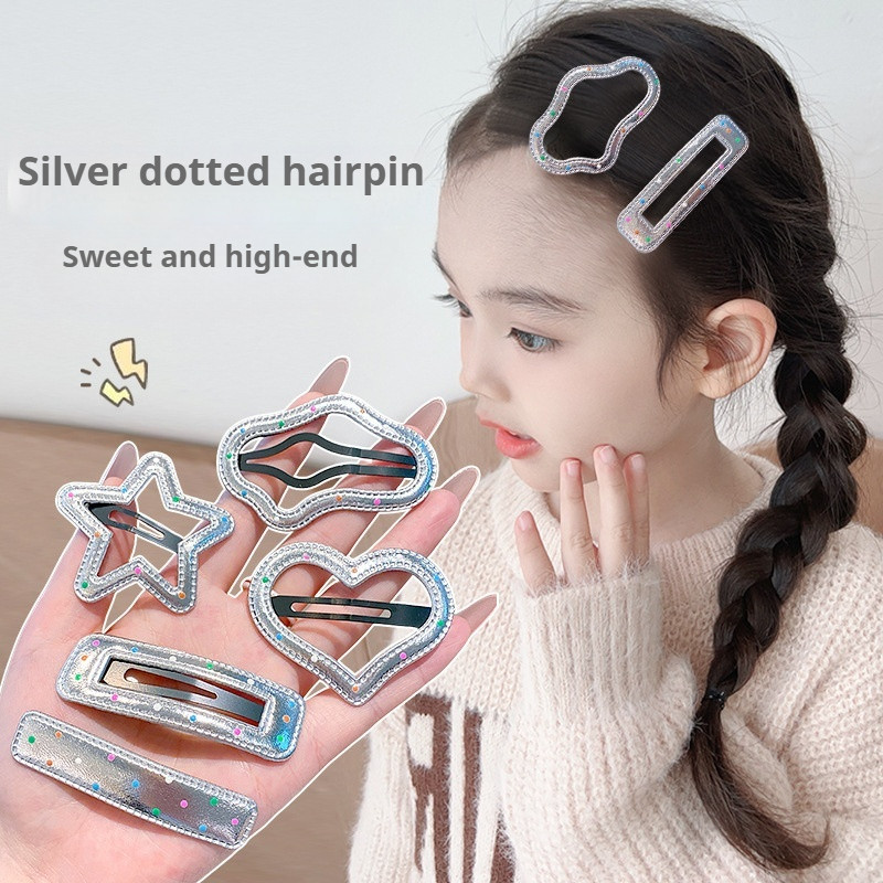กิ๊บติดผมหนังเทียมสีเงิน - ออกแบบใหม่สำหรับเด็กผู้หญิงและวัยหัดเดิน