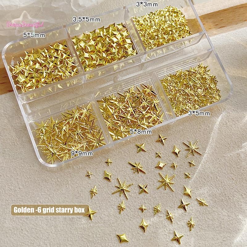<DBFl-t> 6 กริด Metallic Gold Silver Nail Art Rhinestones Decor เล็บ Charms Flatback Starburst Pentagrams Jewel เล็บเครื่องมือใหม่