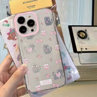 🔥GOOD🔥For iPhone 16 เคสใส ปุ่มชุบไฟฟ้าอ่อนป้องกันกล้องกันกระแทก โบว์สีฟ้าน่ารัก For iPhone 14 13 15 16 11 12 Pro Max