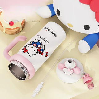 Sanrio Ice King Cup Crayon Shin Chan ถ้วยฉนวนสแตนเลสความจุขนาดใหญ่ถ้วยน้ํานักเรียนถ้วยน้ําฟางระบายความร้อน