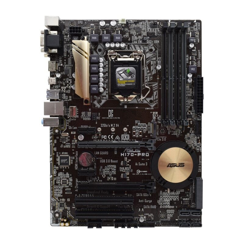 ASUS H170-PRO เมนบอร์ด ATX Intel H170 LGA1151 DDR4 64GB SATA3 M.2 HDMI VGA