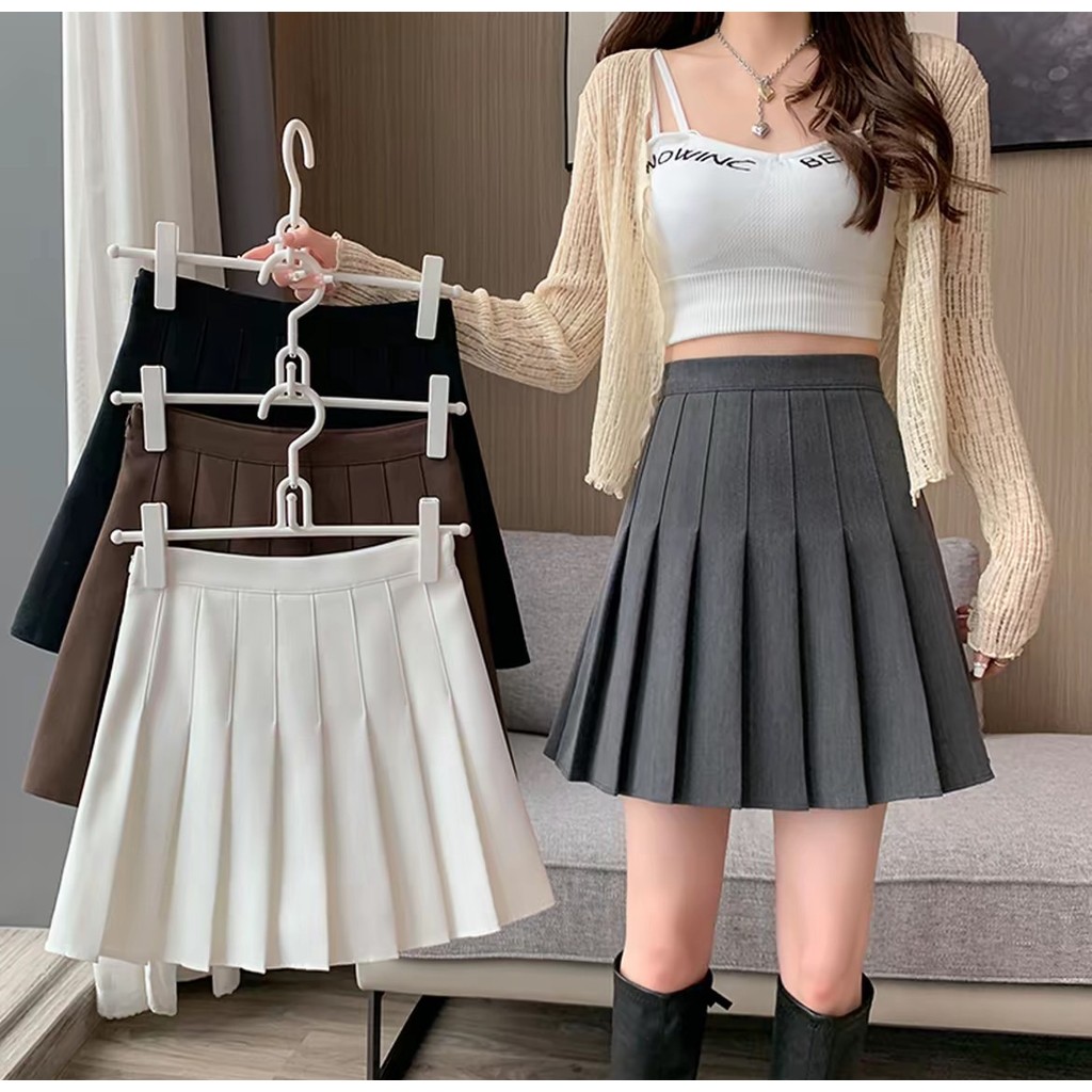 🌟 MKL 💥พร้อมส่ง กระโปรงเอวสูงอัดพลีทสั้น สีพื้น มีชับใน กระโปรงเทนนิสเอวสูง สไตล์เกาหลี #825