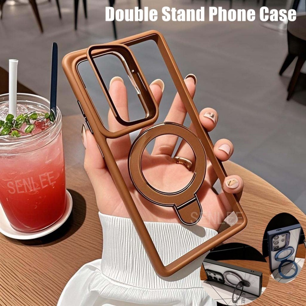 Desert Gold ขาตั้งคู่เคสโทรศัพท์แม่เหล็กสําหรับ Samsung Galaxy S24FE S25 S24 S23 Ultra Plus S23FE พับเลนส์ Fulcrum ปลอกกันกระแทก Anti Drop Hard ฝาหลัง