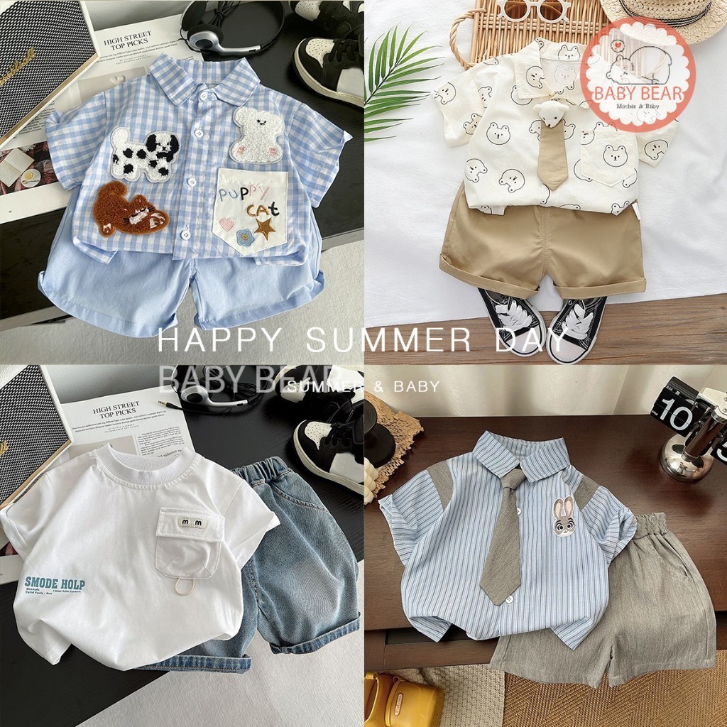 เสื้อผ้าเด็กผู้ชาย 2 ชิ้น ชุดหล่อเนกไท ชุดออกงาน เซ็ตเสื้อ+กางเกง