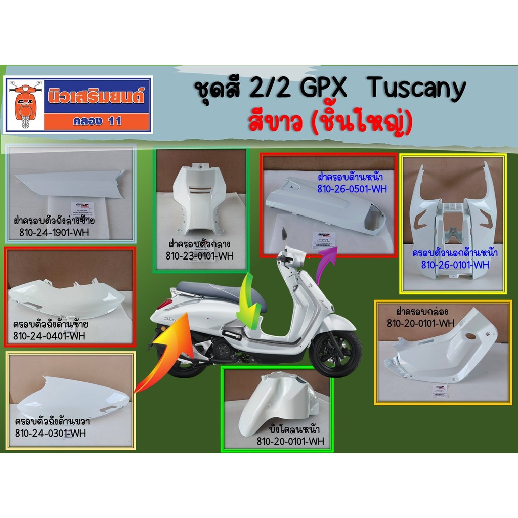 ชุดสี 2/2 GPX Tuscany สีขาว (บังโคลนหน้า, ฝาครอบข้าง, ฝาครอบตัวกลาง) ของแท้เบิกศูนย์