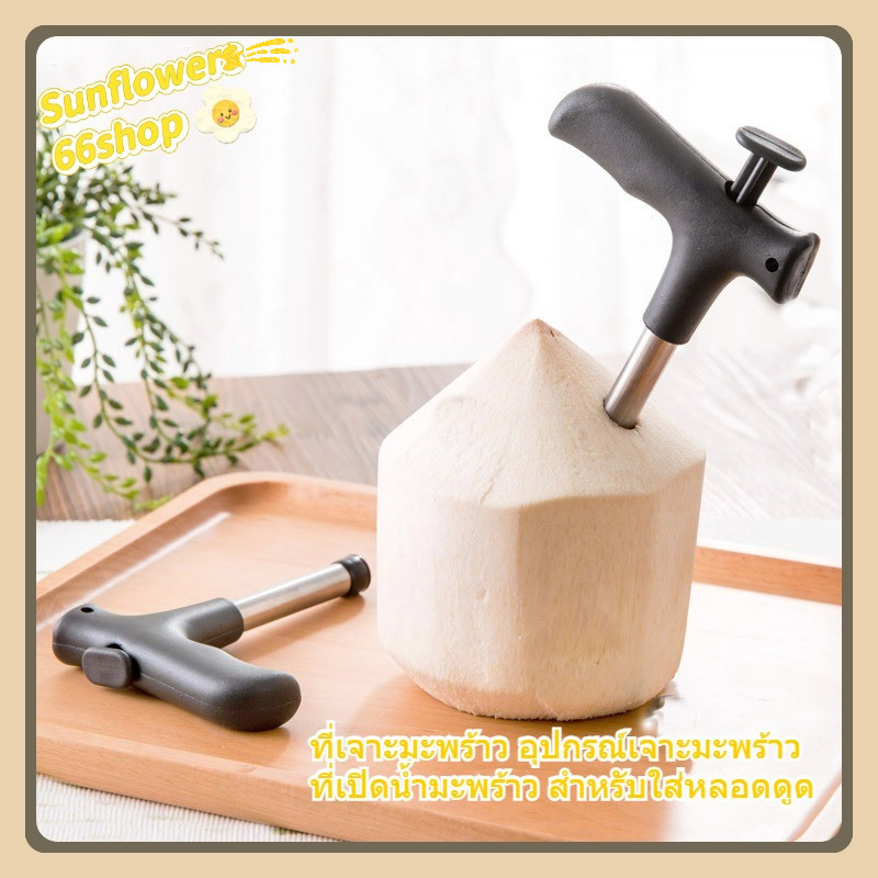 Sunflower66 ที่เจาะมะพร้าว อุปกรณ์เจาะมะพร้าว ที่เปิดน้ำมะพร้าว สำหรับใส่หลอดดูด พร้อมส่ง🥥🔨