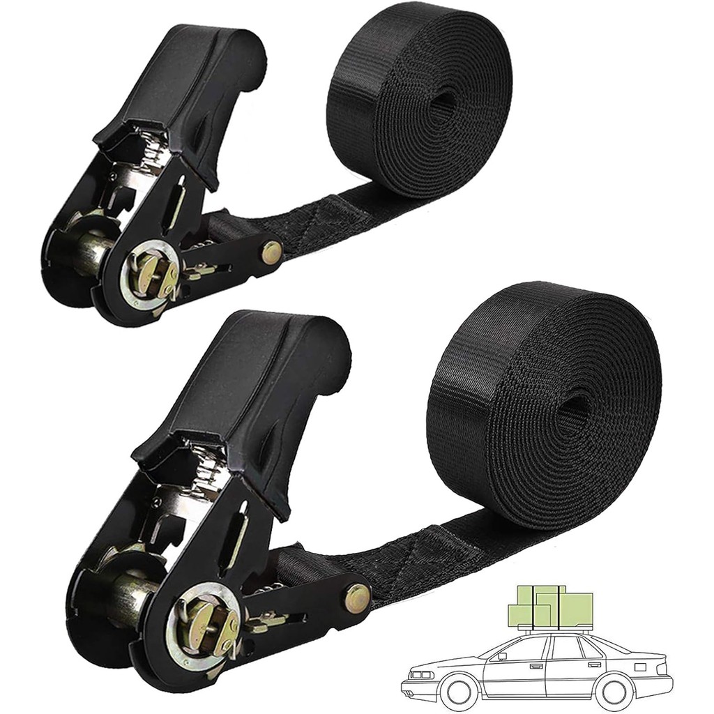 สายรัด Ratchet Tie Down ไนลอน Heavy Duty สำหรับรถพ่วง มอเตอร์ไซค์ เรือคายัค และสัมภาระ