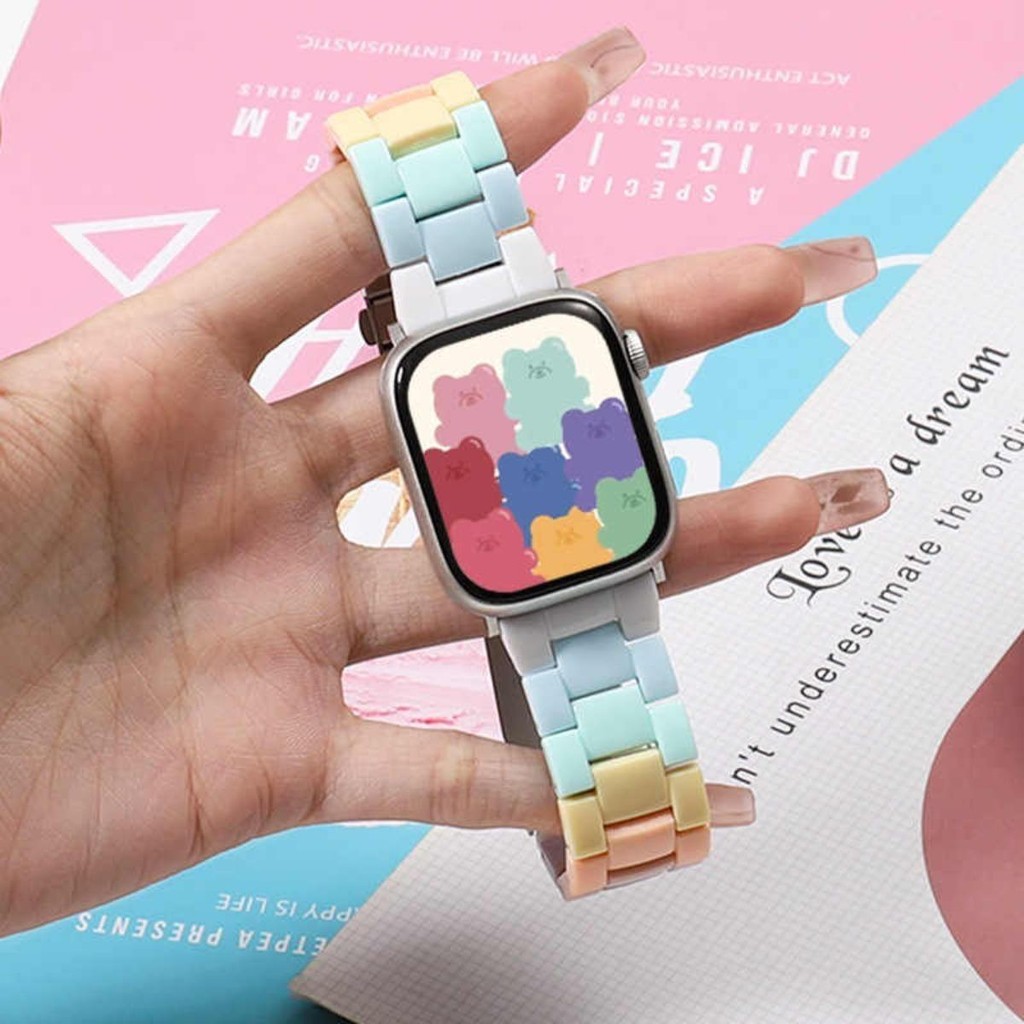 ลูกอมสายรุ้งแฟชั่น สายนาฬิกาข้อมือเรซิ่น ใช้ได้กับนาฬิกา 49มม อัลตร้า3 41มม 45มม 40มม 42มม 46มม 11 10 9 8 7 6 5 4 44มม