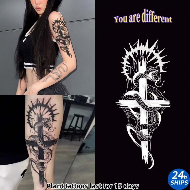 สติกเกอร์ลายสักเสื้อแขนยาวลายงู สีเซ็กซี่ ทนนานถึง 15 วัน สำหรับการตกแต่งผิวชั่วคราว