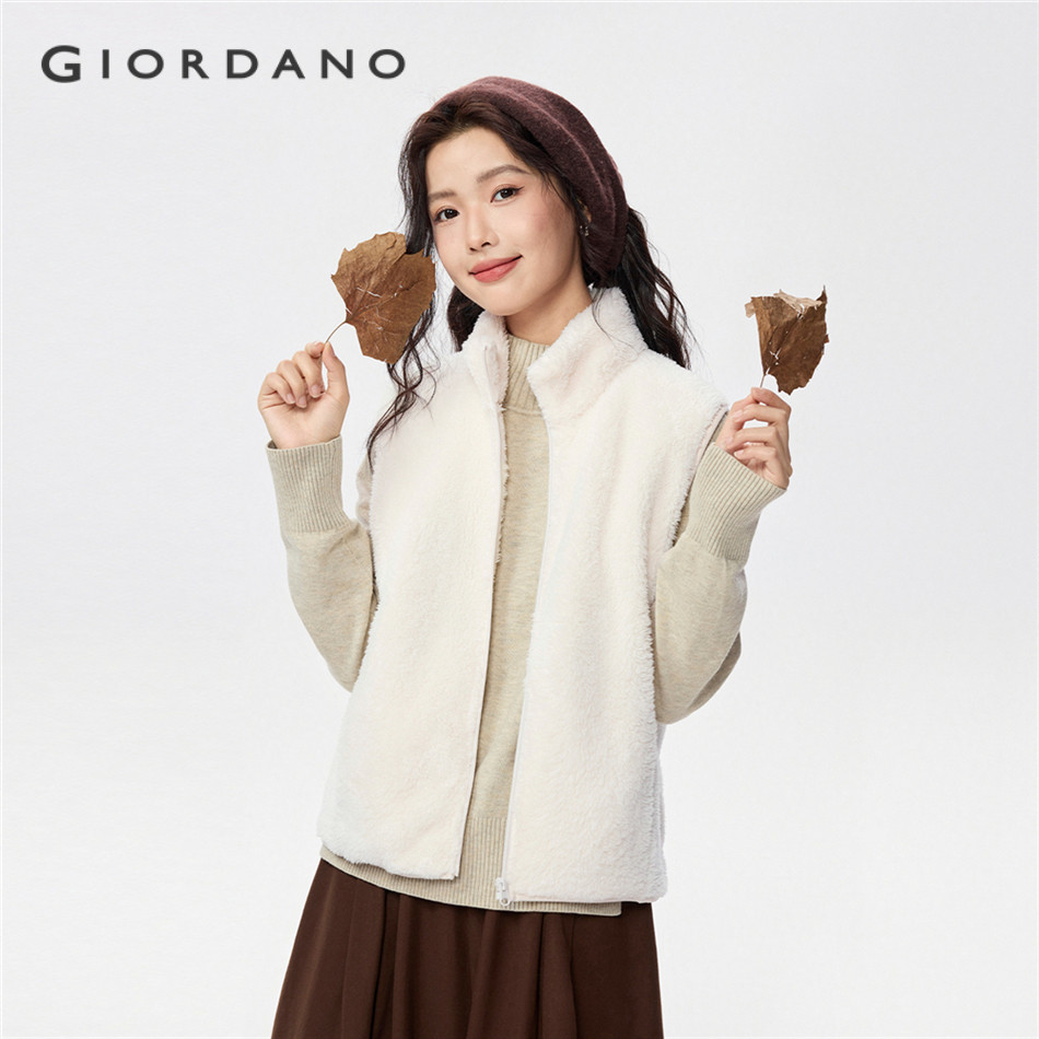 GIORDANO WOMEN Coral fleece stand collar vest 13375794