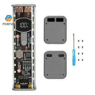 Pcbfun PD 45W super fast charging Transparent rechargeable case Weldless 8pcs 18650 battery case with outdoor light