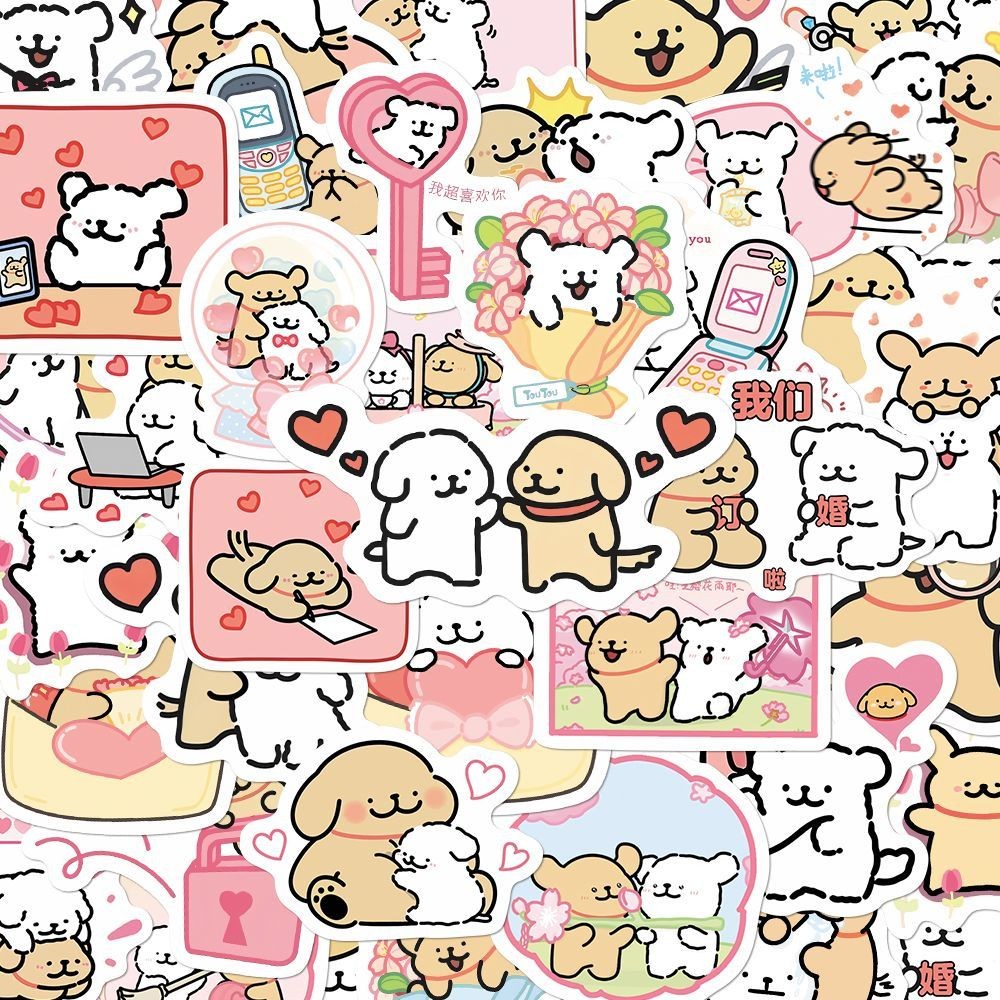 [Coisíní] 80ชิ้นการ์ตูนน่ารักสายศิลปะลูกสุนัขคู่สติกเกอร์ภาพInsตกแต่งกันน้ําDIYสติกเกอร์โทรศัพท์DIYสติกเกอร์ตกแต่ง
