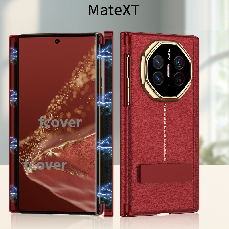 LUKEN ฝาครอบหนังแท้สําหรับ Huawei Mate XT Ultimate Case M บานพับคู่ป้องกัน 360 ขาตั้ง