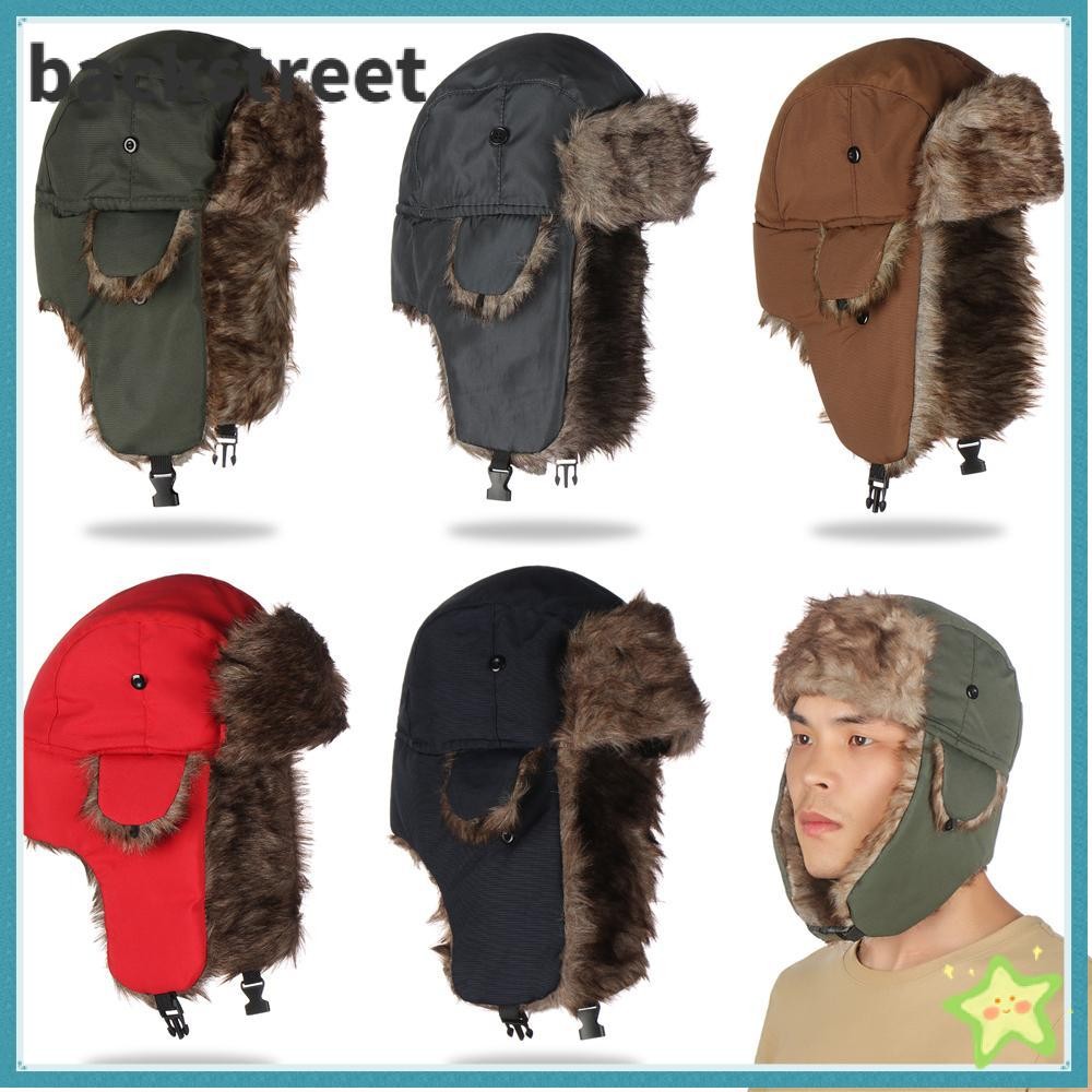 BACKSTAGEREETDV รัสเซีย Ushanka Outdoors Fur Traapper Winter Cap