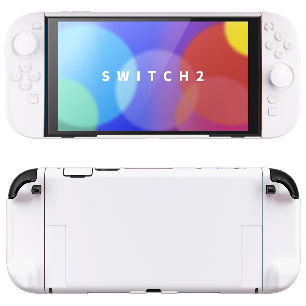 เคสแข็งสําหรับ Nintendo Switch 2 พร้อมขาตั้งพิเศษ & Thumb Grip Caps | การออกแบบแยก, ฝาครอบเปลือกเต็มตัวแบบป้องกัน Dockable สําหรับ Nintendo Switch 2 | ชุดสีทึบ สีขาว