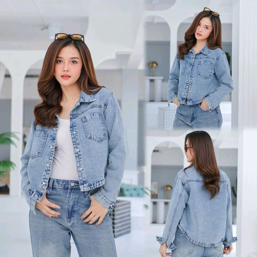 PINKเสื้อแจ็คเก็ตแขนยาว ทรงชายเว้า สไตล์เกาหลี รุ่น020