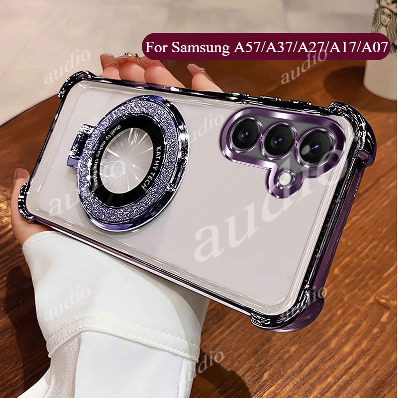 SAMSUNG สําหรับSamsung A57 SamsungA57 5Gสี่มุมชุบGlitterโปร่งใสเคสโทรศัพท์สําหรับSamsung Galaxy A57 