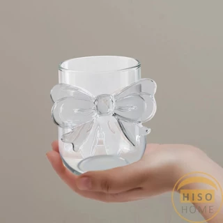 Hiso แก้วโบว์ใส ดีไซน์ที่จับเป็นโบว์ได้เก๋น่ารัก แก้วน้ำ แก้วนม Glass Cup