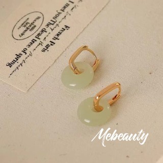 MEBEAUTY Anting Kait Wanita Giok Hotan Liontin Keberuntungan Perhiasan Trendi Aksesoris Eksklusif Elegan Z167