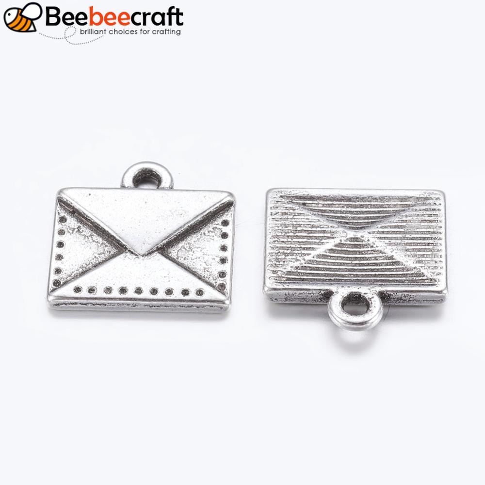 20 ชิ้นสไตล์ Mail Antique Sier Envelope ตะกั่วฟรีและแคดเมียม 15x14.5x2 มม. รู: 1.5 มม.