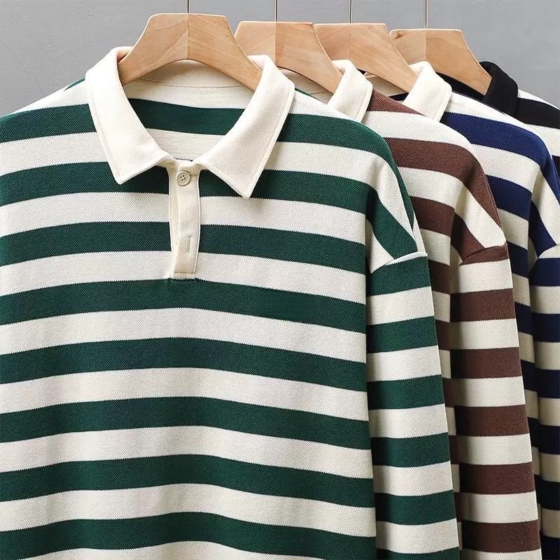 ProMan-เสื้อแขนยาวคอปกลายวัน  ชุดคู่รักหลวม  ชุดลำลอง  เทรนด์