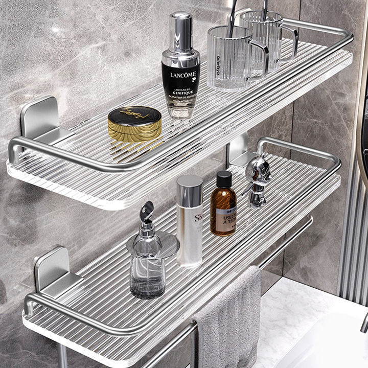 แสงหรูหราห้องน้ําห้องน้ําชั้นวางอะคริลิล้างยืนเครื่องสําอางเจาะฟรีติดผนังผ้าขนหนูการจัดเก็บ 3QZK