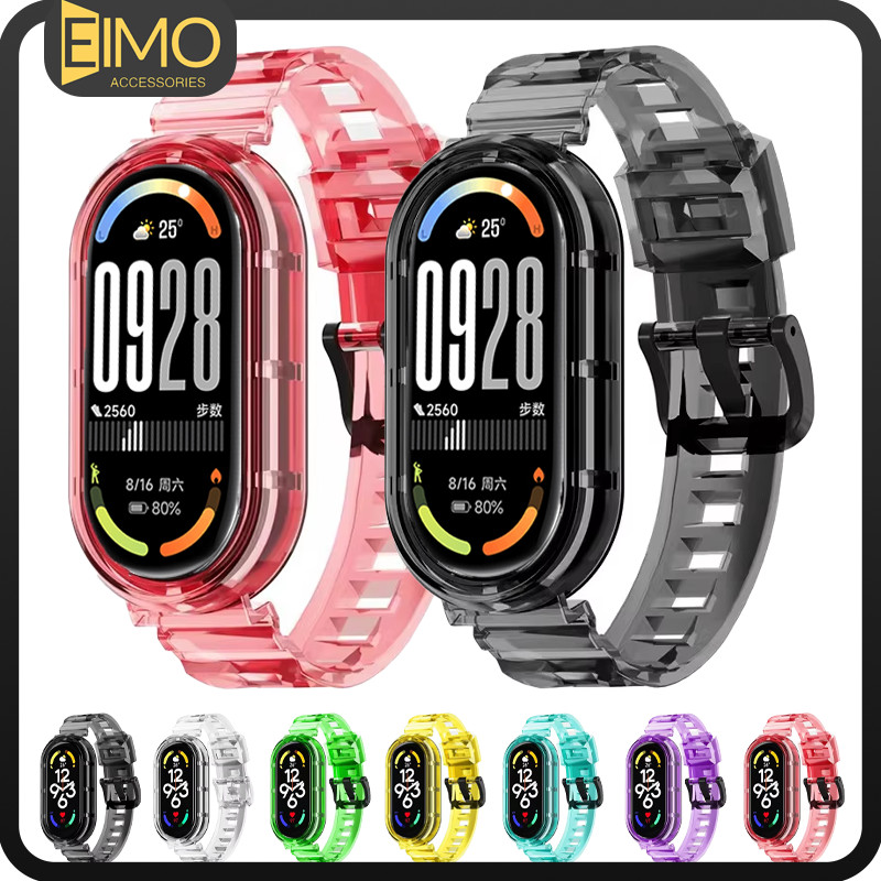 สายรัดกรณีโปร่งใส ฝากป้องกั for Smartwatch Mi Band 10 9 8 NFC เข็มขัดป้องกันหน้าจอ อุปกรณ์เสริมสร้อยข้อมือ for MiBand 10