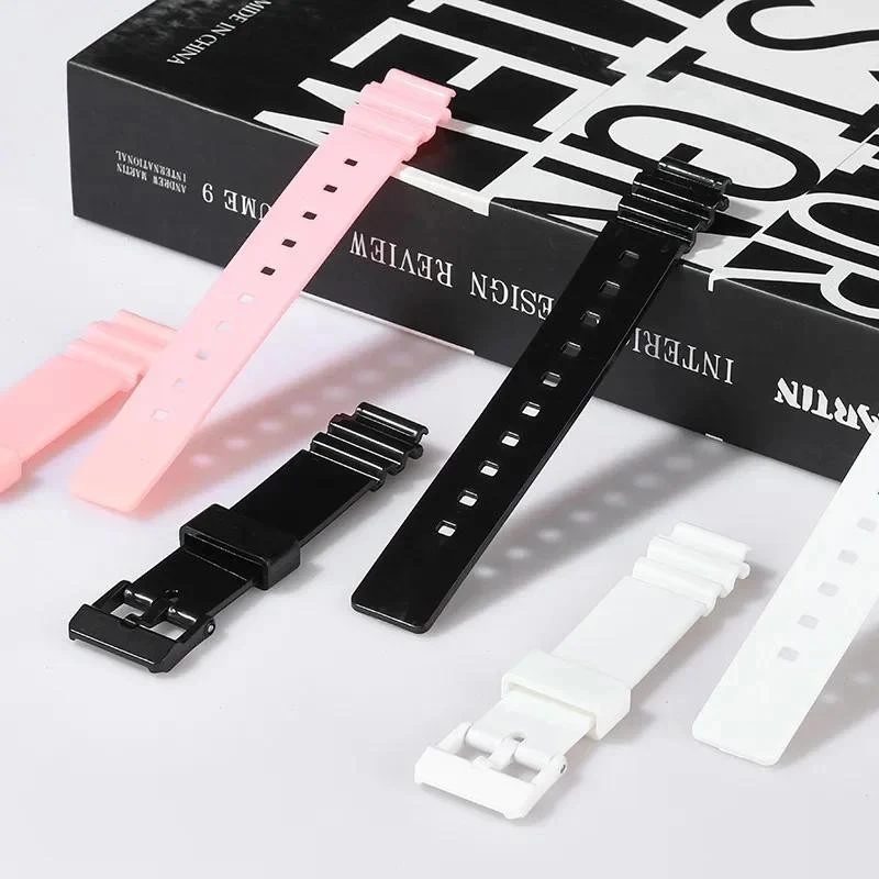 สายเรซิ่นซิลิโคนสําหรับ Casio LRW-200H ผู้หญิง Glossy สีดําสีขาวสีชมพูกีฬากันน้ํานูนยางนาฬิกาสร้อยข้อมือ 14 มม.