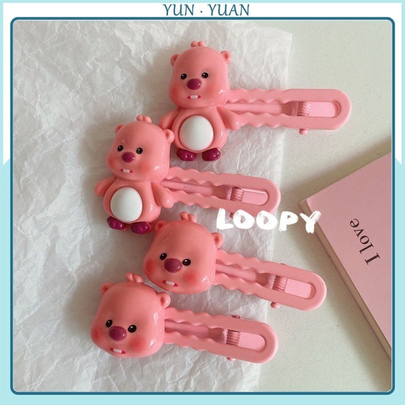 [YUNYUAN] สีชมพู Little Beaver Ruby Loopy Hairpin หญิงน่ารักการ์ตูน Bangs ด้านข้างคลิป Duckbill คลิป