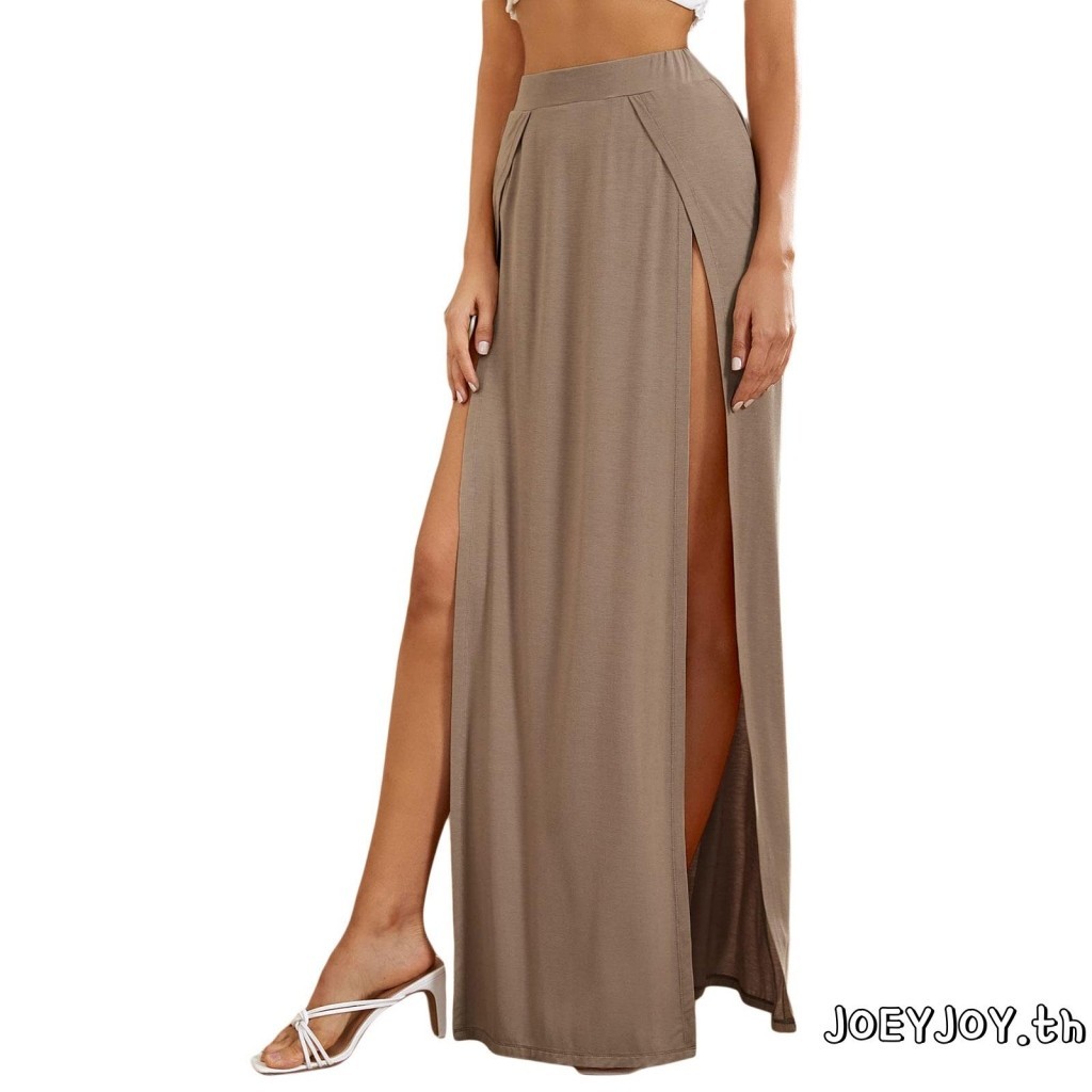 Joeyjoy-กระโปรงผู้หญิงเอวยางยืดด้านข้างสูงแยกหลวมพอดีดูดซับเหงื่อกระโปรงยาว - รูปที่ 5