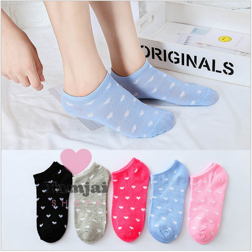 ถุงเท้าญี่ปุ่นลายหัวใจ ถุงข้อสั้น สีพาสเทล ใส่ได้ทั้งหญิง-ชาย สินค้าพร้อมส่ง👍 tj