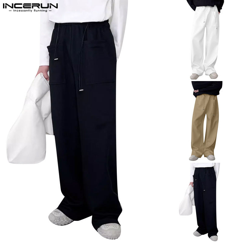 ไม่แน่นอน กางเกงอนามัยกระเป๋าขนาดใหญ่แบบมีเชือกรูดสําหรับผู้ชายพร้อมกางเกงลําลองขาตรง