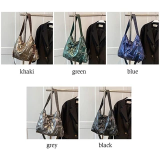 GRANDZY กระเป๋าสะพายข้าง, Quilted Large Capacity Messenger Bag,อเนกประสงค์สีทึบลงผ้าฝ้ายเบาะกระเป๋าถือสําหรับผู้หญิงผู้ชาย