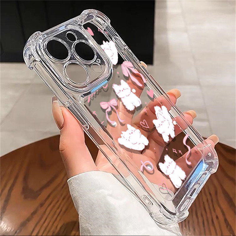 นุ่มกันกระแทกแมวอ้วนกันชนสําหรับiphone 11 15 14 13 12 Pro Max XS Max X XR 7+ 8 6 6S Plusน่ารักปลอกใสTPUฝาครอบป้องกันกล้อง