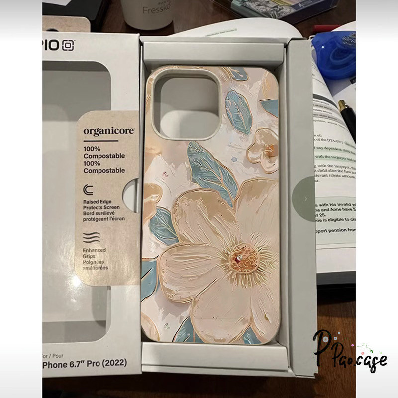 สีน้ำมันจิตรกรรมดอกไม้สีเขียวทิ้งเคสเข้ากันได้กับ IPhone XR 7Plus 13 12 14 11 15 Pro Max 8Plus 6s 6 7 8 Plus SE XS X MAX