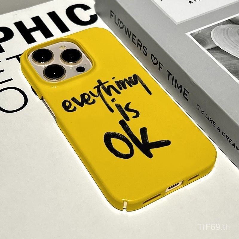 สีเหลืองด้านล่าง OK Letter Label iPhone เคสโทรศัพท์ iPhone 11promax 14pro 11 12 13 15 pro xr xs xsma