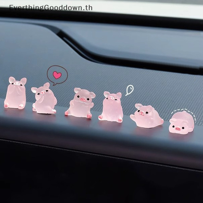 Ever 6 ชิ้น/เซ็ตคอนโซลกลางรถเรซิ่น Noctilucent หมูสีชมพูเครื่องประดับกระจกมองหลังรถยนต์ตกแต่งจักรยานอุปกรณ์ตกแต่งภายในรถยนต์ TH