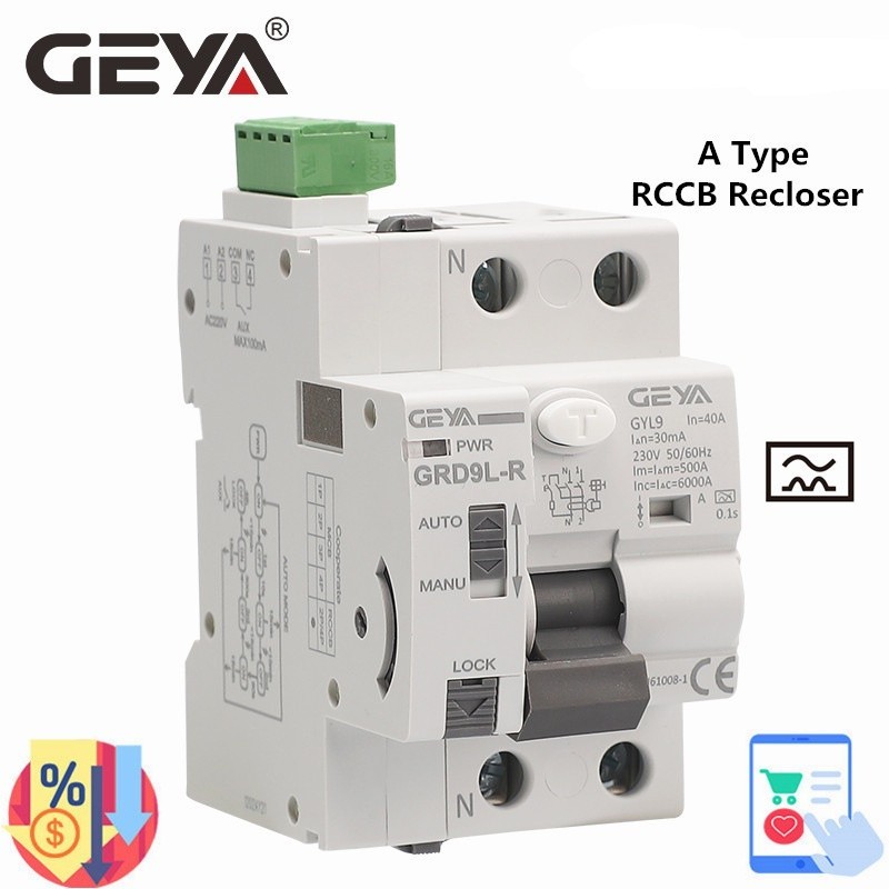 ✦GEYA Type A RCD Auto Recloser Modular Circuit Breaker 40A 63A 30mA 100mA 300mA Safety Switch 220V