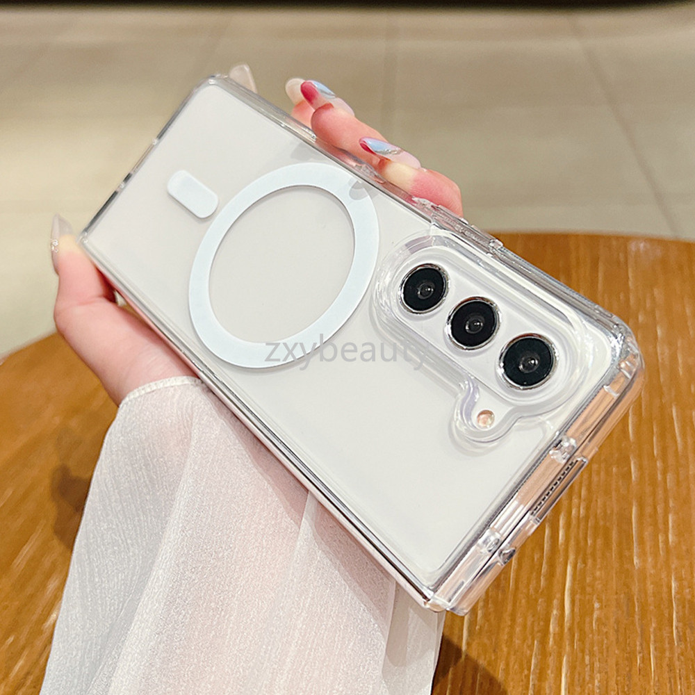 ปลอกสําหรับ Samsung Galaxy Z พับ 6 5 4 3 5G 2024 กรณีโปร่งใสแม่เหล็กปกอ่อนสําหรับ ZFold Fold6 Fold5 Fold4 Fold3 ZFold6 ZFold5 ZFold4 FIOD กันกระแทกกลับกรณี