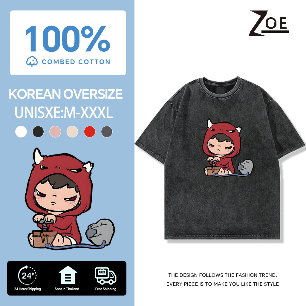 ZOE(จัดส่งตลอด 24 ชั่วโมง) เสื้อคู่ เสื้อยืดผู้หญิง คอตตอน POPMART HIRONO tee เสื้อแขนสั้น S-3XL คอตตอ 100%