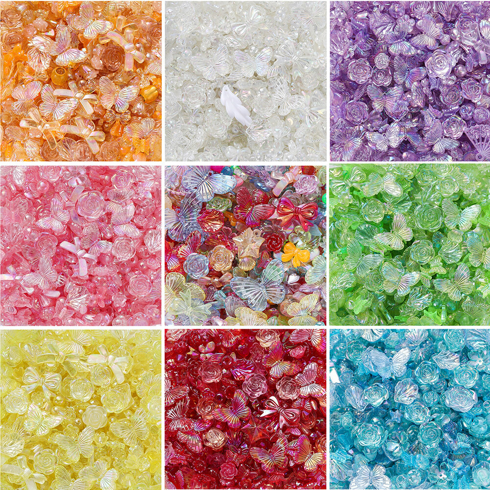 St.kunkka 30g/Lot สีสันผสม Star Heart Smiley ผีเสื้อลูกปัดอะคริลิคหลวม Spacer ลูกปัดสําหรับเครื่องประดับทํา DIY สร้อยข้อมืออุปกรณ์เสริม
