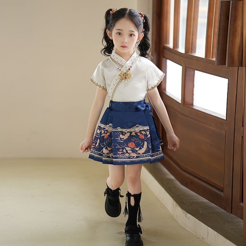 หญิงกระโปรงหน้าม้าชุดเด็ก2024สไตล์จีน ฮันฟู สไตล์โบราณสาวน้อยรสสูทกระโปรงสาวม้าใบหน้าชุดเด็ก2024สไตล์จีน ฮันฟู สไตล์โบราณสาวน้อยรสสูทกระโปรง 7.19
