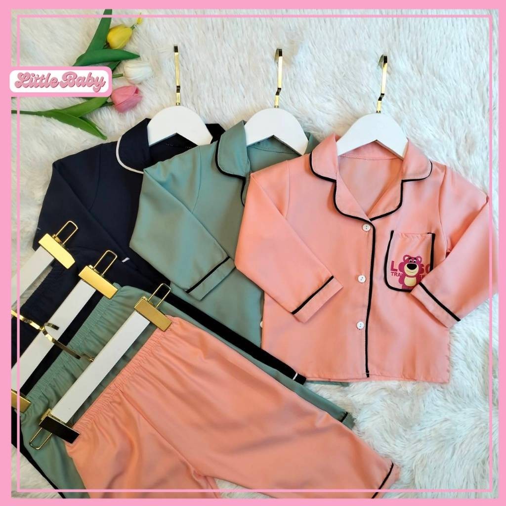 ชุดเซ็ทชุดนอนหมีลายLotsoเด็กผู้หญิงผู้ชาย เนื้อผ้าไหมอิตาลี สีชมพู,กรม,เขียว ไซส์ S,M,L,XL รหัสS11